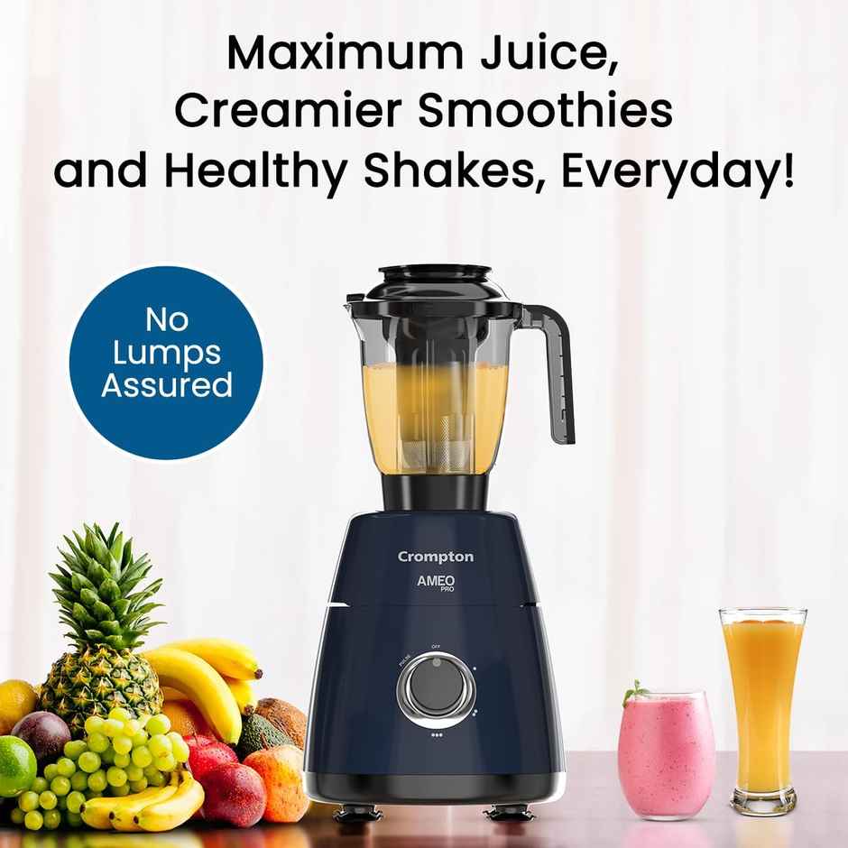 Crompton Ameo Pro 750W 4 Jars Mixer Grinder, 3 Stainless Steel Jars And 1 Juicer Jar - Black & Blue 
