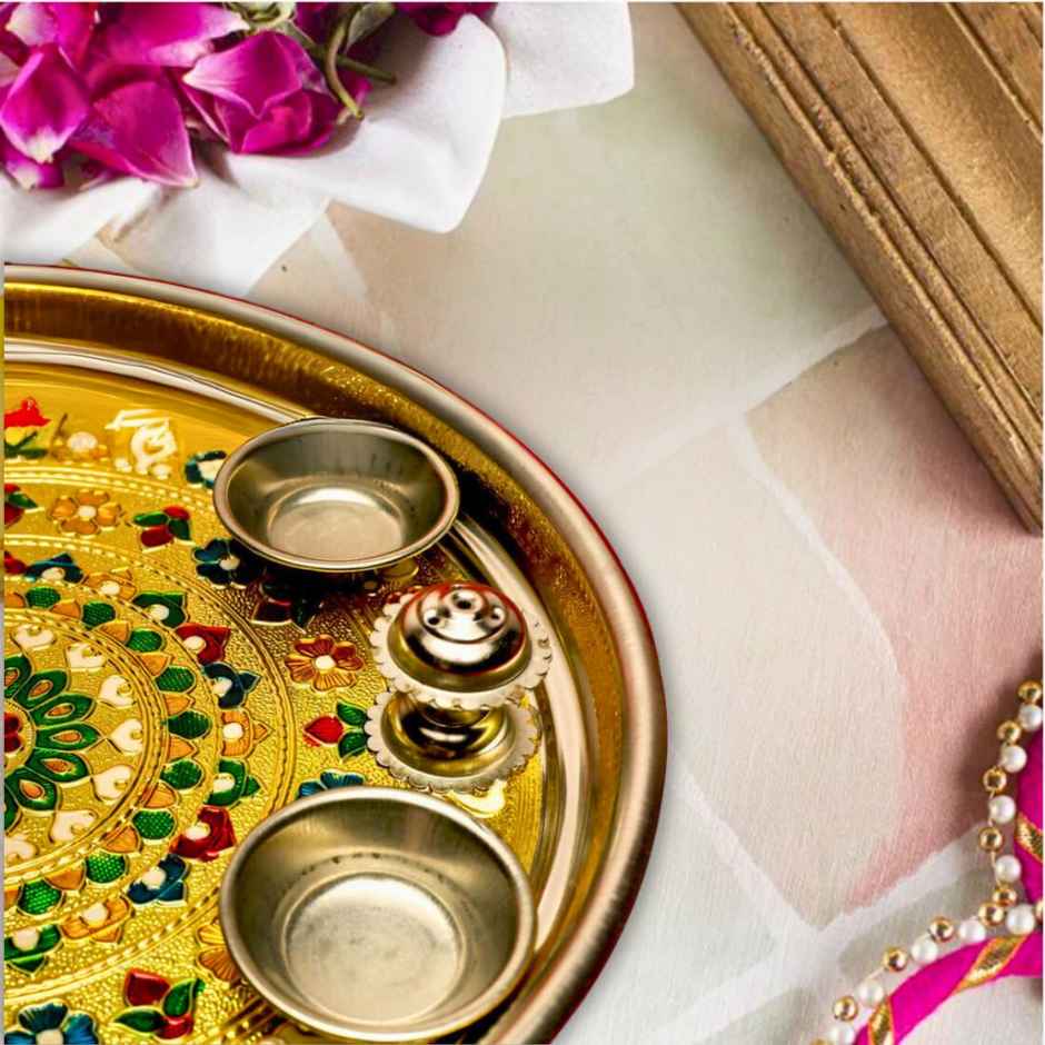 Golden Puja Thali Design | Size 10.75 inch | Divine Vibes