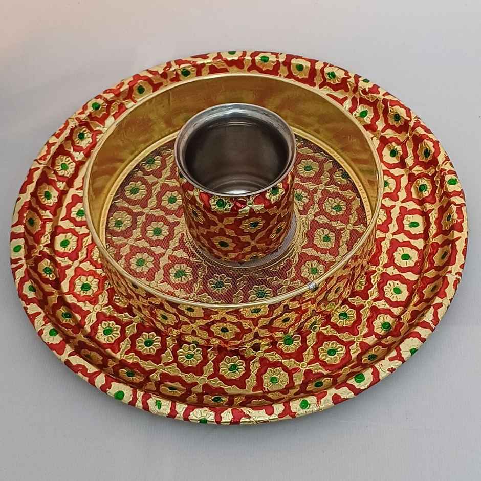 Karwa Chauth Thali Set | Red | Floral Motifs | Gullak
