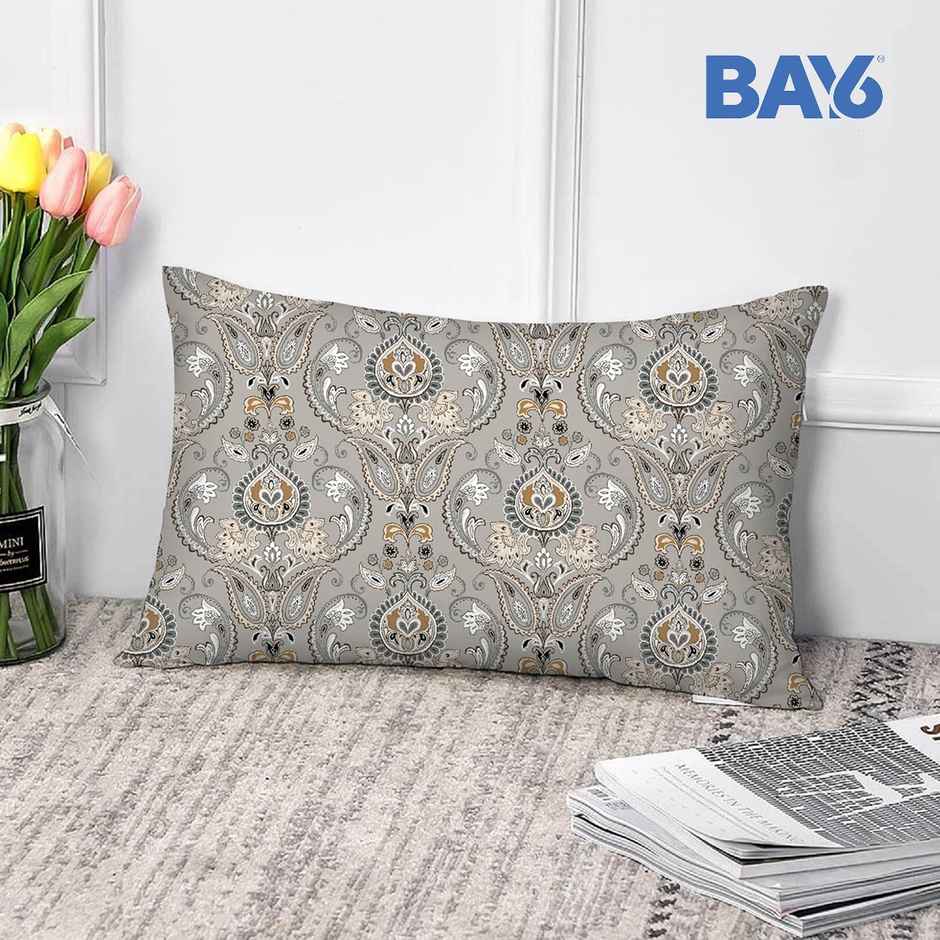 BAY6 Single Microfibre Ethnic Bedsheet | With Pillow Cover | Grey & Beige | 59 x 87 in