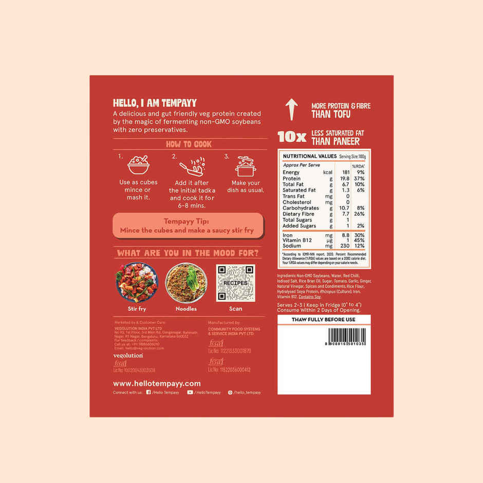 Hello Tempayy 40g Protein Szechuan Tempeh Cubes | Low Fat & High Fibre