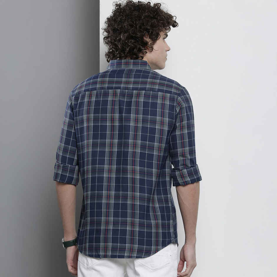 The Indian Garage Co Men's Regular Fit Checkered Casual Shirt | Navy - 2XL
