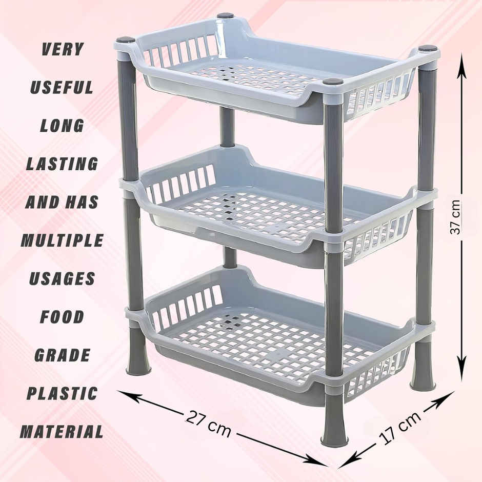 Zedak Plastic 3 Layer Multi-Purpose Kitchen Rack - Light Grey - 1 pc