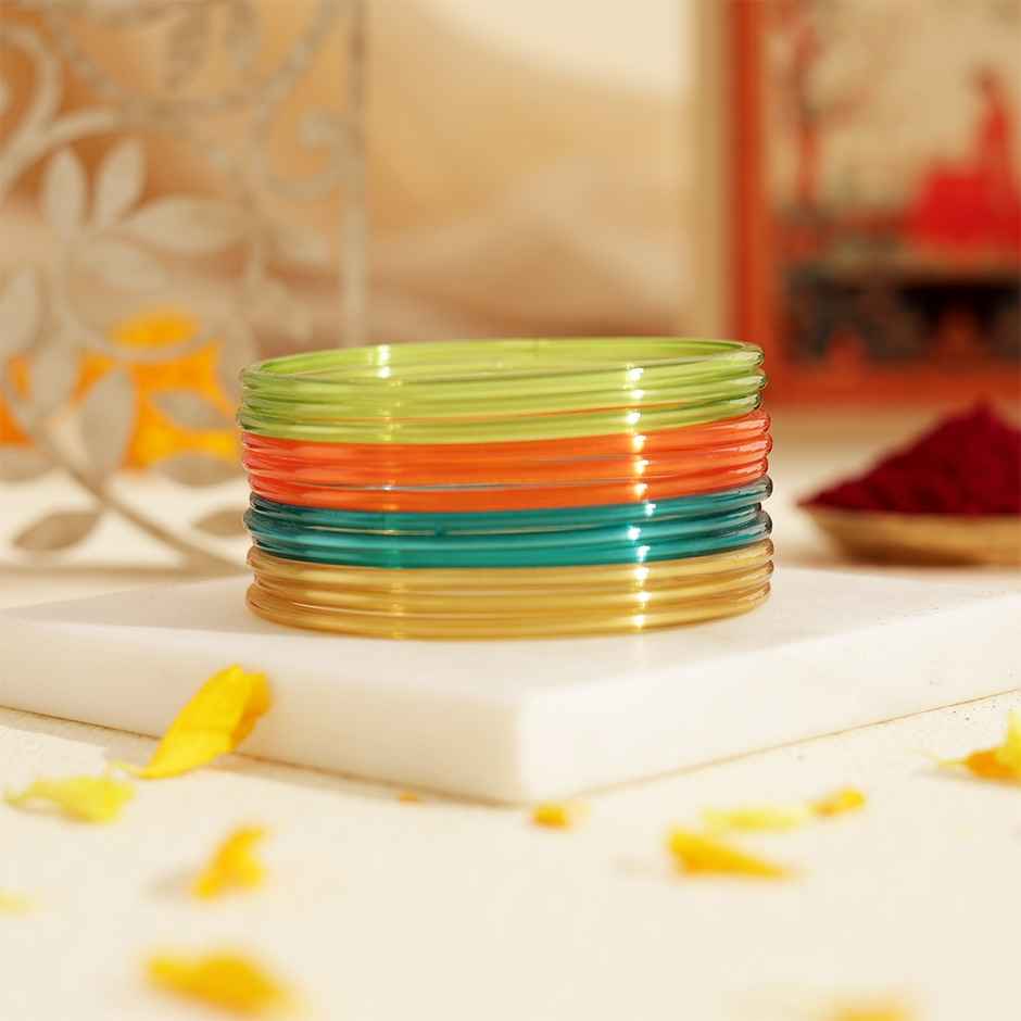 Traditional Glass Bangles | Colorful Traditional Jewellery | Multicolour | Pack Of 12 | Size 2.4 | Oye Happy