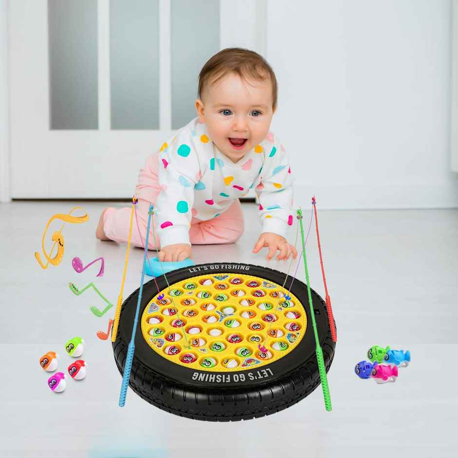 Webby Musical Rotating Tyre Fishing Game Toy with 45 Fishes | Multi-Color