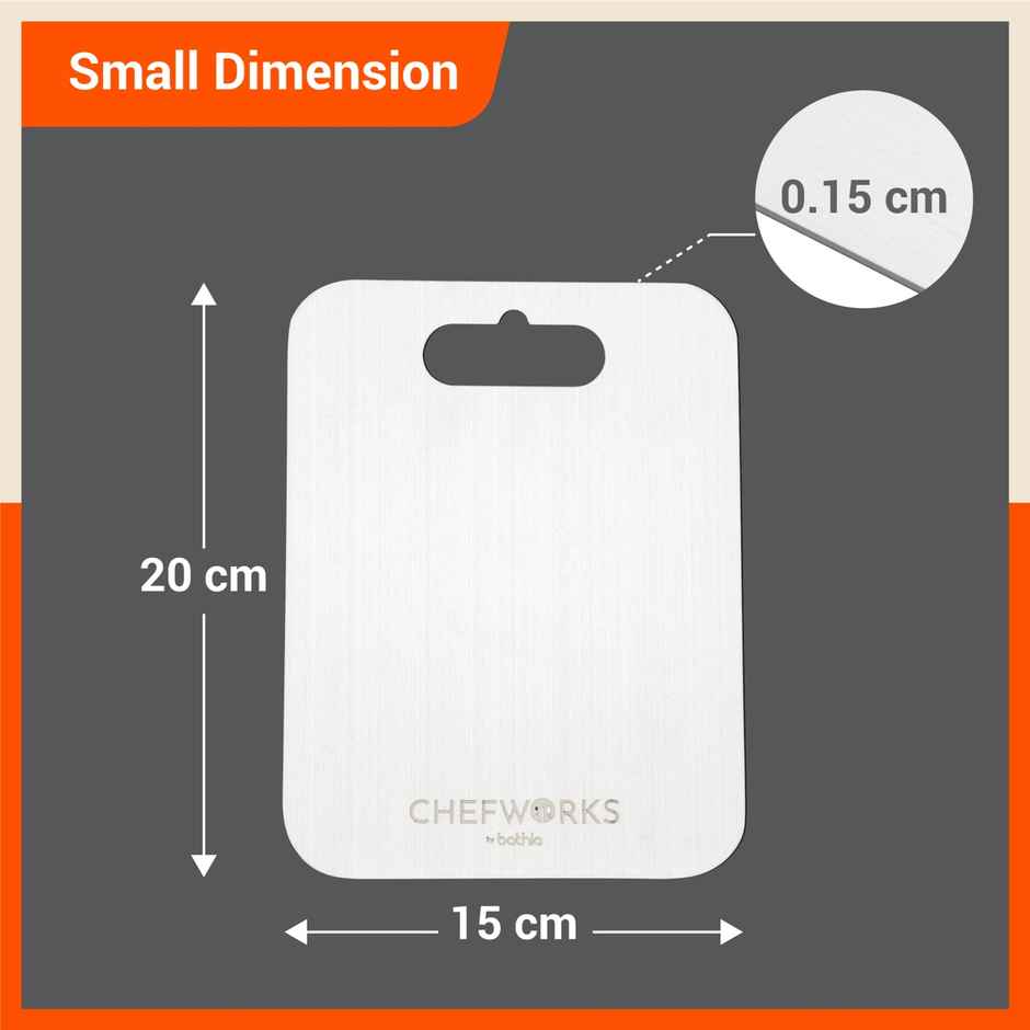 Bathla Stainless Steel Chopping Board - Small (15 cm x 20 cm - 2mm Thick)