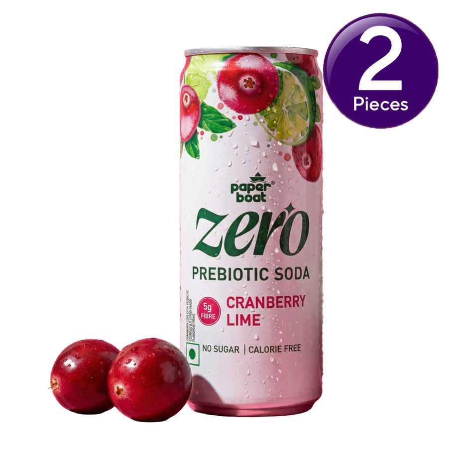 Paper Boat Zero Prebiotic Soda Cranberry Lime, 5g Fibre, Caffeinated Sugar Free Cold Drink Combo
