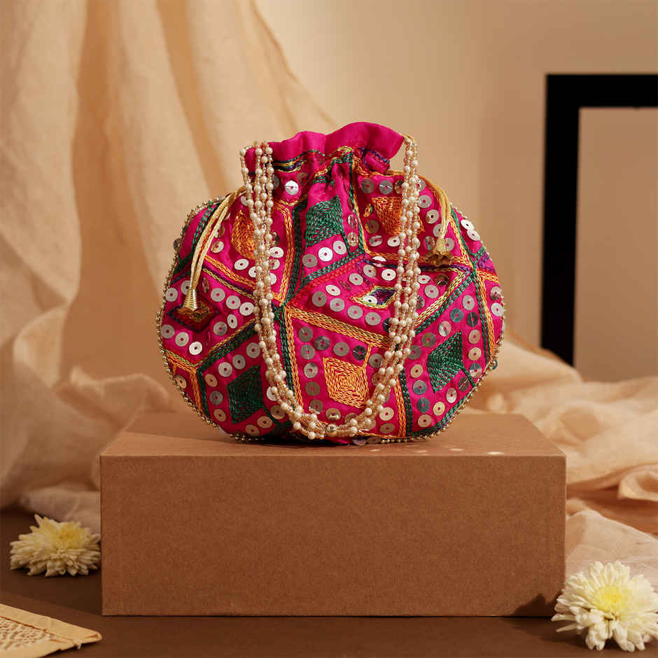Traditional Potli Bag | Ethnic Festival Pouch | Pink | Oye Happy