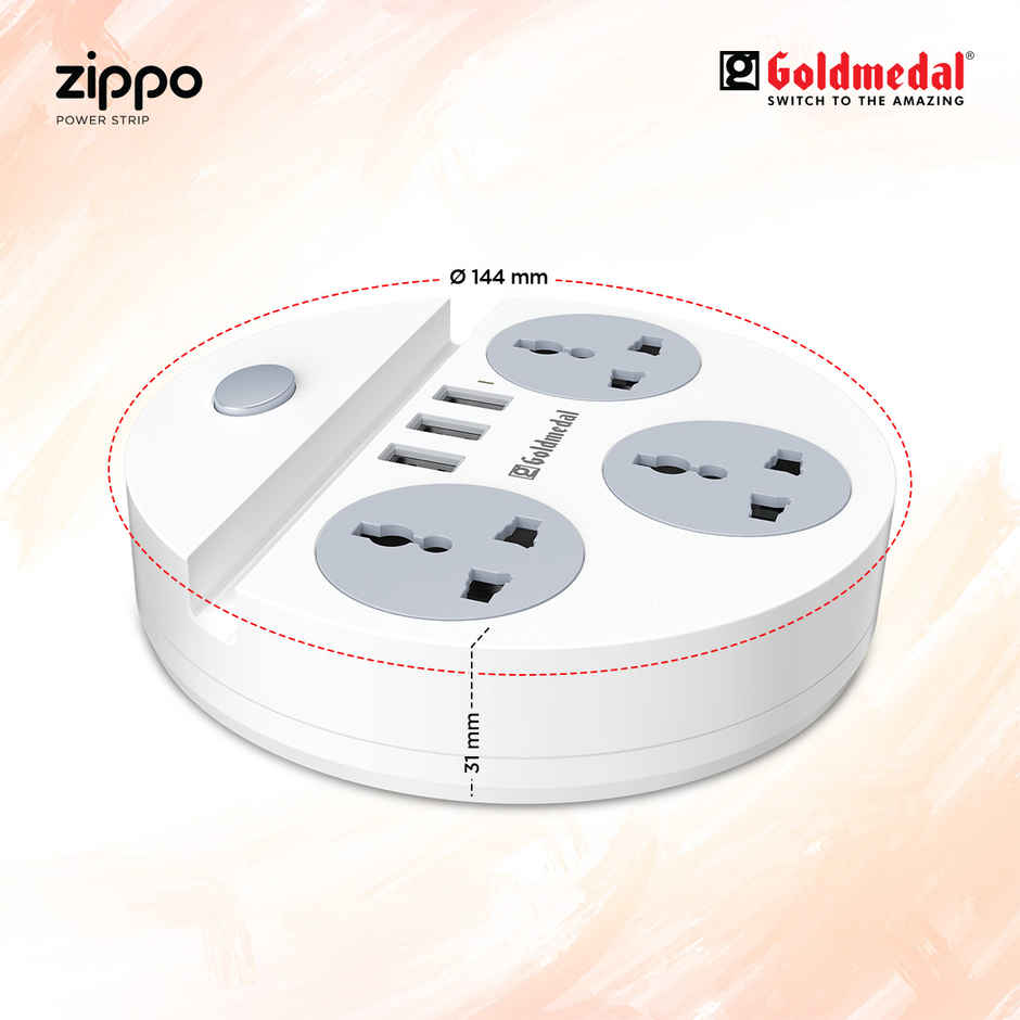 Goldmedal Zippo 1.5-Meter Extension Cord | 3 USB Charging Ports & Mobile Holder