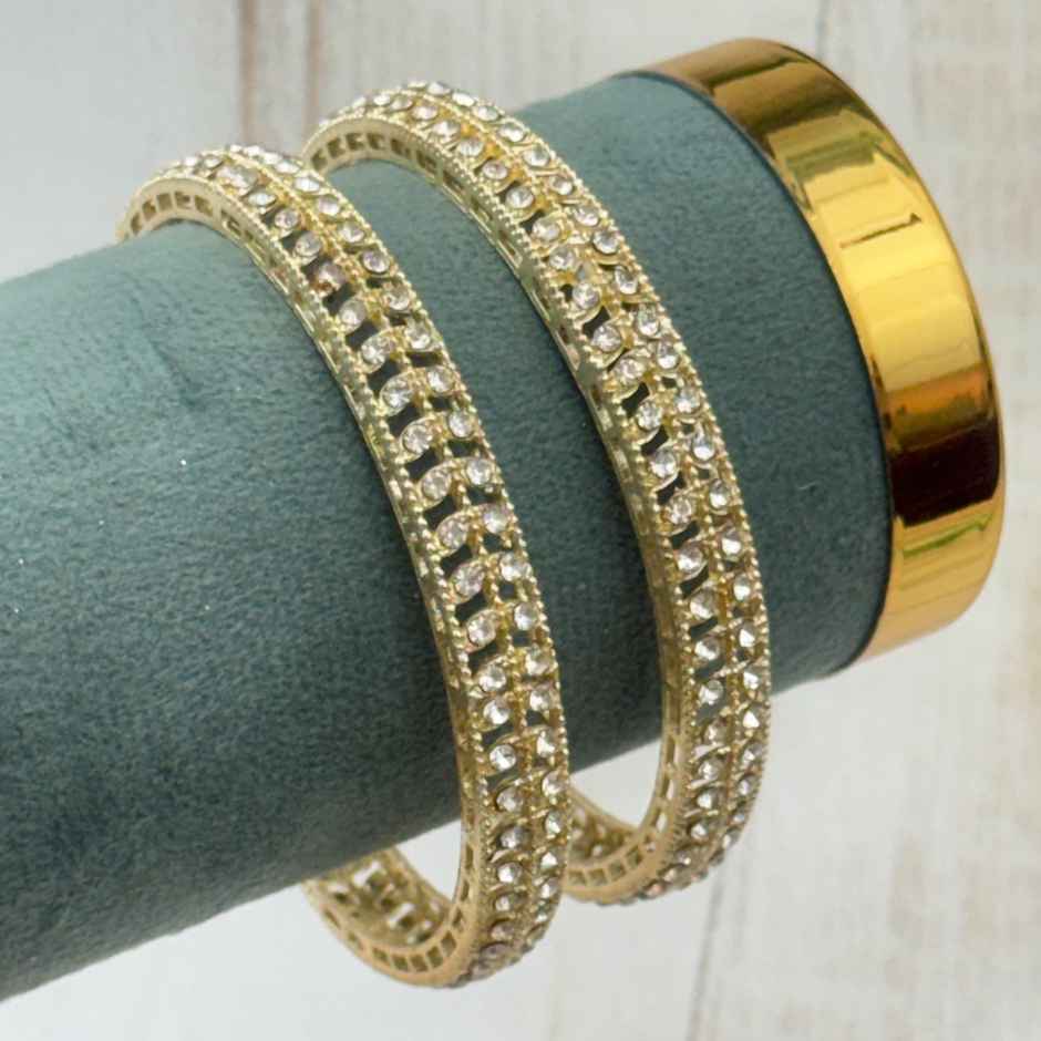 The Opal Factory Metal Bangles Elegant Diamante Leaf Design | Gold - Size 2.6