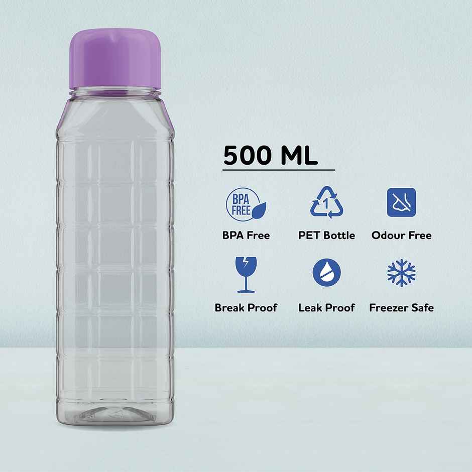 Kolorr Chess Bottle 500 ml Clear | Purple Cap for Home | Fridge | Office | Gym | Yoga | School