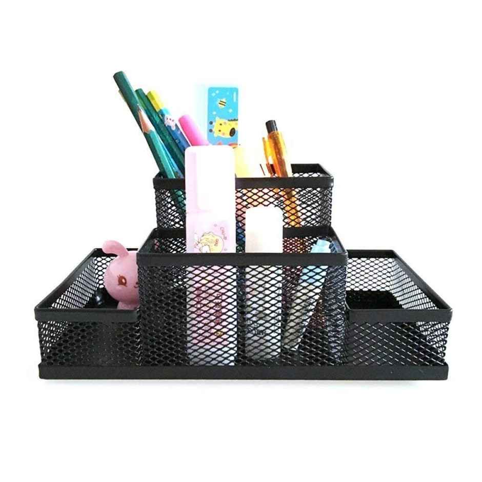 Chrome 9631 Metal Mesh 4 Compartment Pen Stand Desk Organizer.