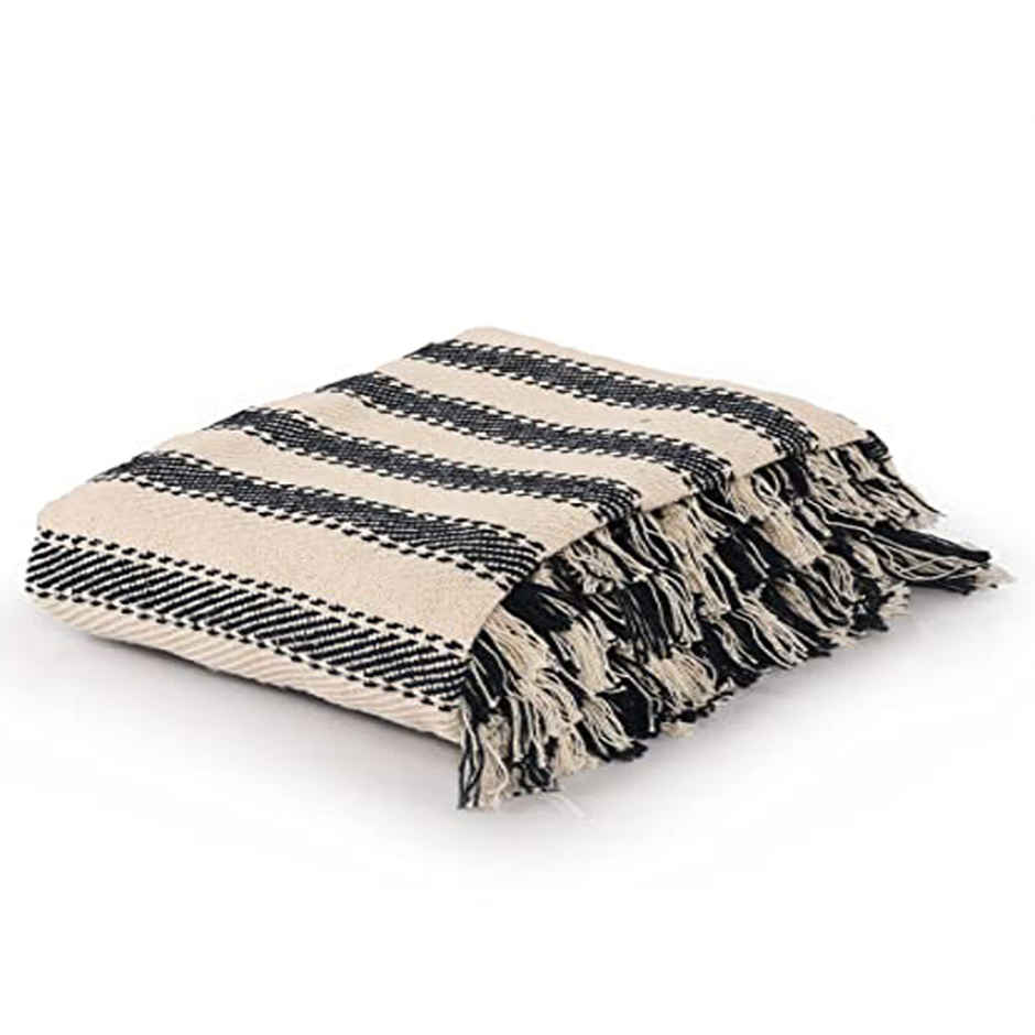 Sashaa World Striped Sofa Throw - Whitle & Black