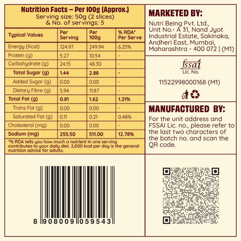 The Health Factory Super Fibre Bread | Zero Maida | Source of Fibre | No Added Sugar | Whole Wheat Bread