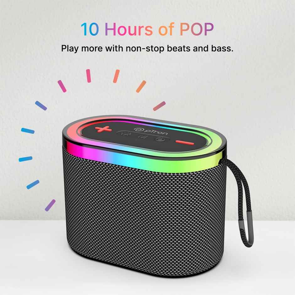 pTron Fusion Pop 12W Bluetooth Speaker With 10 Hours Playback | RGB Leds | Type-C Charging - Black