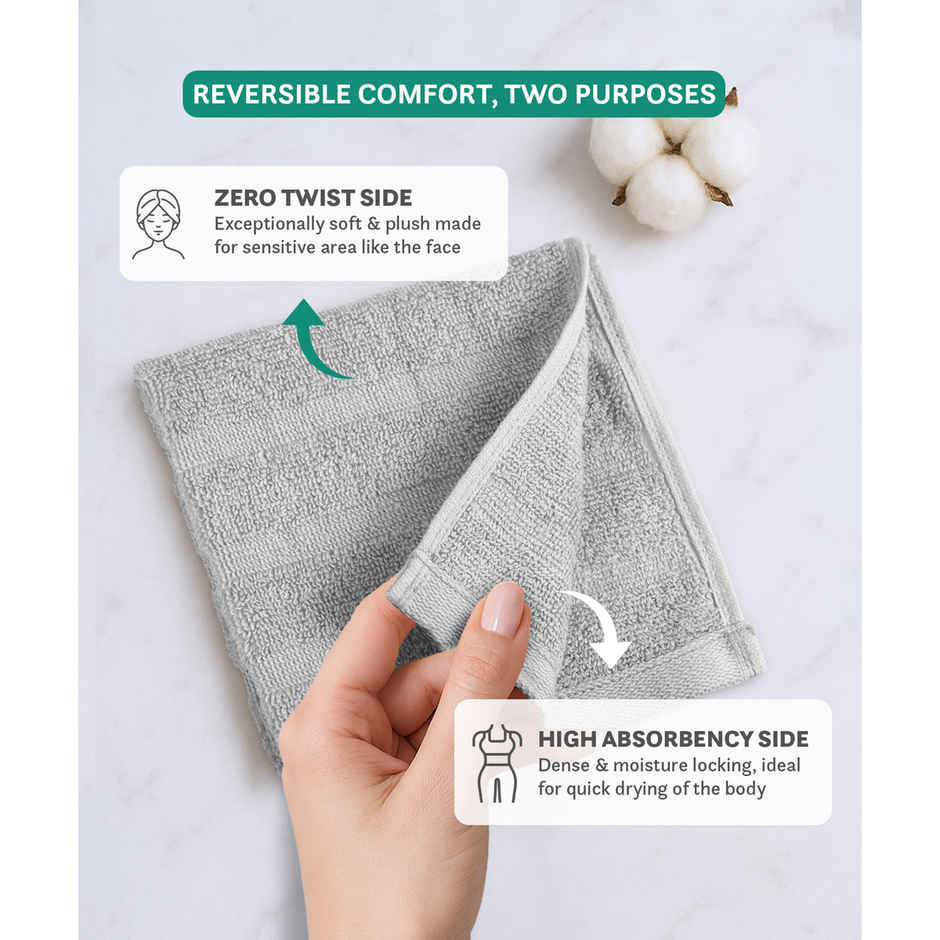 Mytrident Quick Dry Cotton Face Towel Set | 13 x 13 in | Charcoal Grey