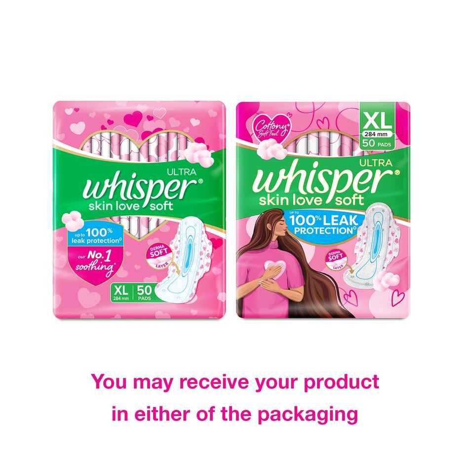 Whisper Ultra Skin Love Soft Sanitary Pads for Women, XL 50 Napkins