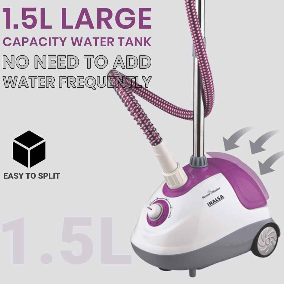 INALSA Standing Garment Steamer Steam Master 1700 W,Variable Control Knob,1.5L Detachable Large Tank