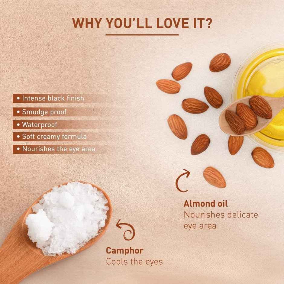 Lotus Make-Up Natural Kajal | Black Nk04 | Almond Oil Smudge Proof | 100% Natural Ingredients