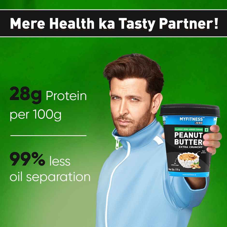 MyFitness Zero Natural Classic Peanut Butter Extra Crunchy Spread | No Sugar, High Protein