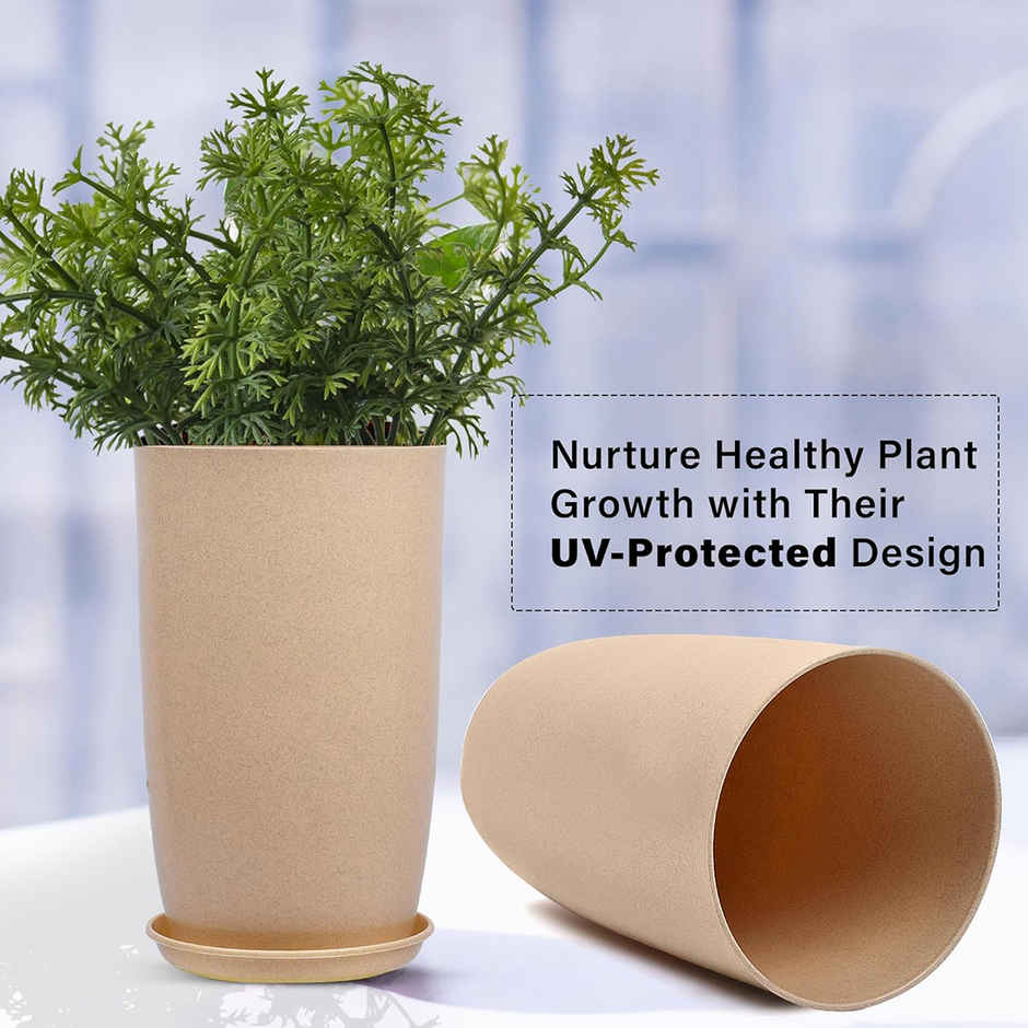 Kuber Industries Flower Pot with Plate | 18 Inch | Lightweight Polymer Planter | Beige