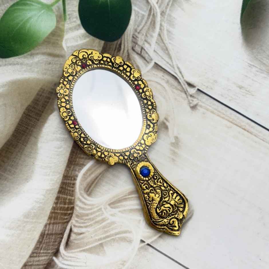 THE OPAL FACTORY Decorative Hand Mirror for Festive Needs | Gold Antique - 5 in