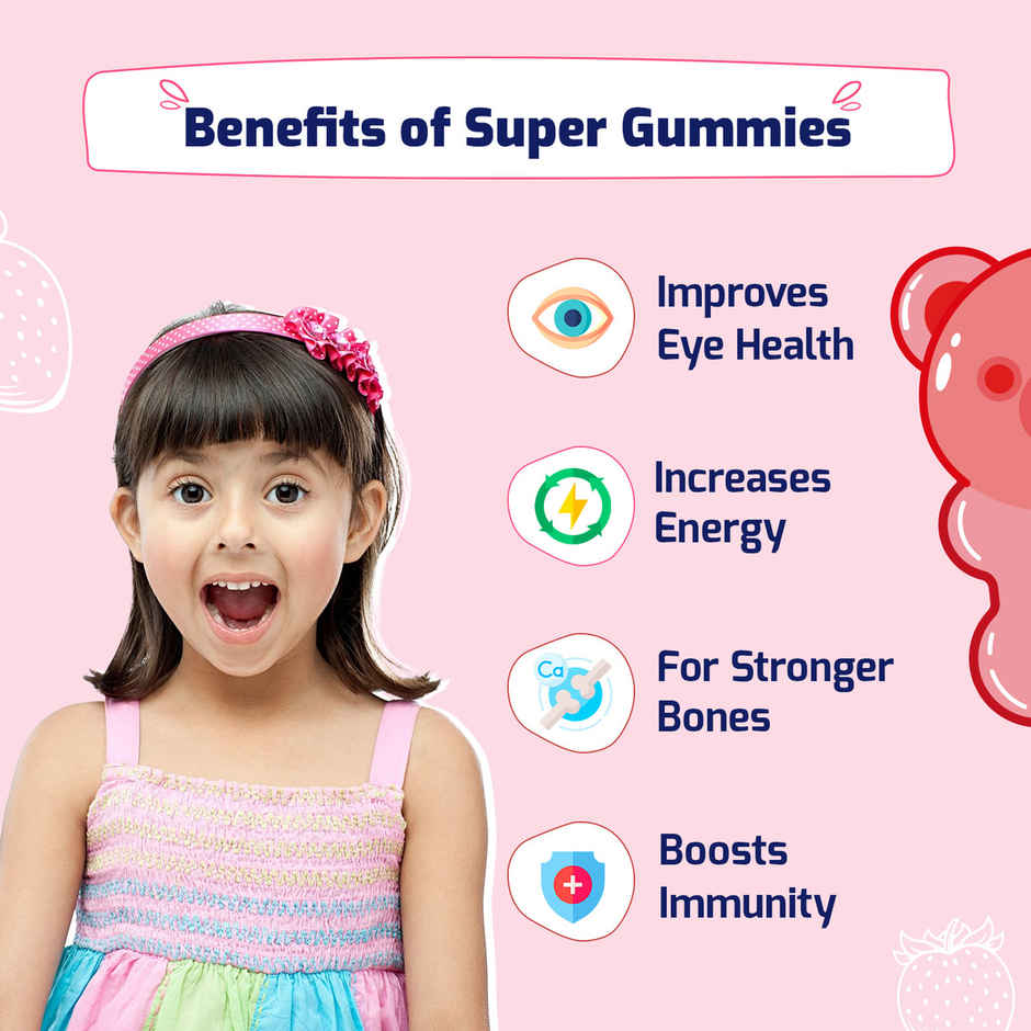 Gritzo Super Gummies, Multivitamin for Kids ( Natural Strawberry Flavour)
