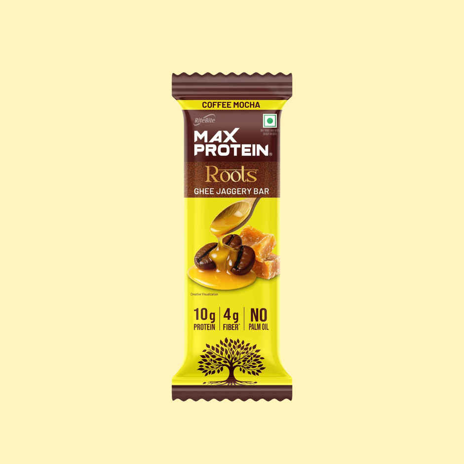 Max Protein Roots Ghee Jaggery 10g Protein Bar | Coffee Mocha | No Palm Oil | 4g Fiber