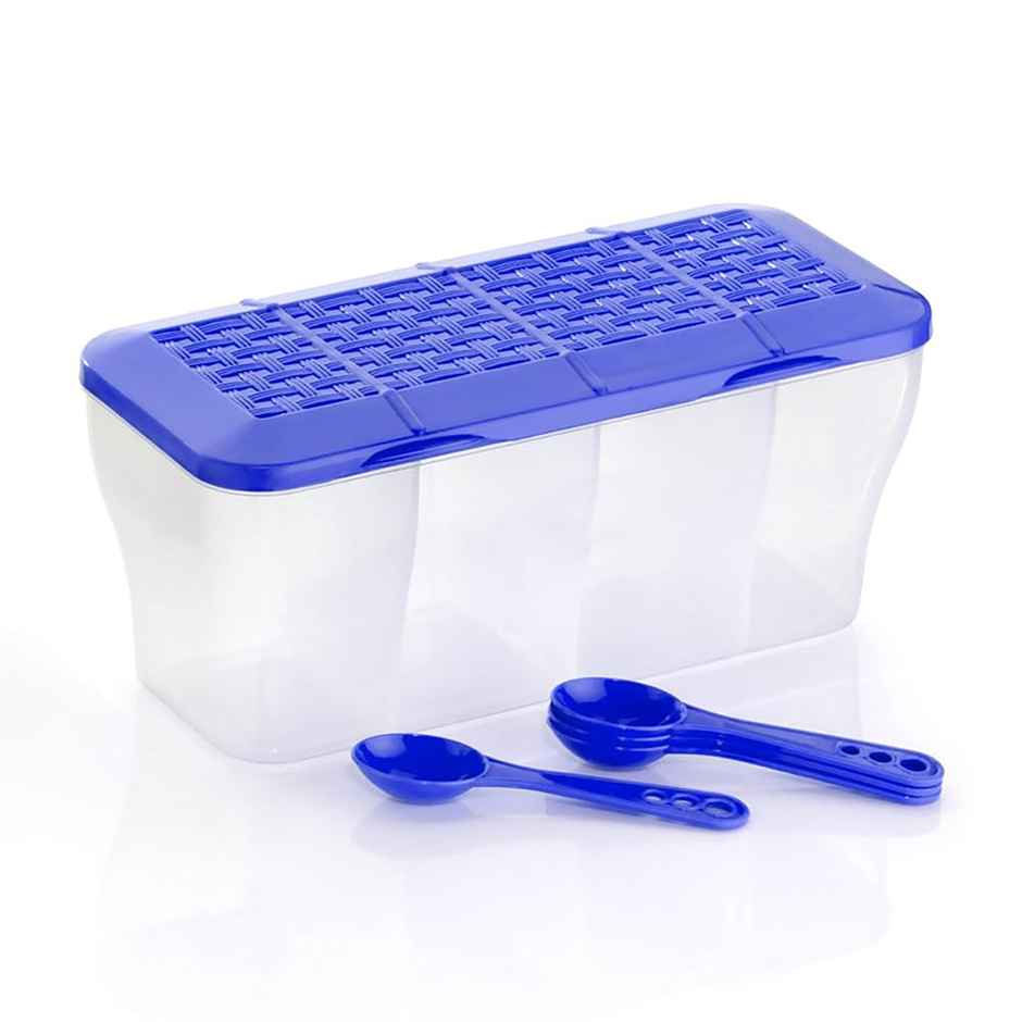 YouBee Plastic Multipurpose 4 in 1 Masala Box for Kitchen | 1800 ml with 4 Spoons