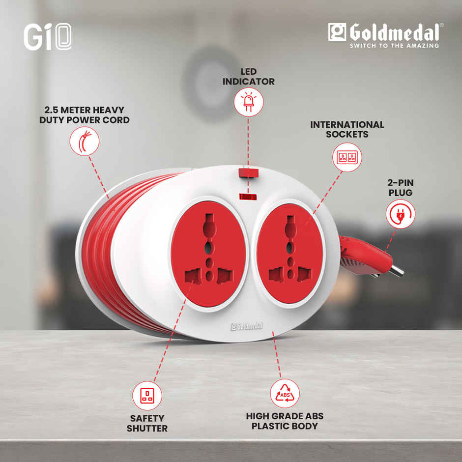 Goldmedal Gio 2-Pin Extension Board with 2.5m Extension Cord