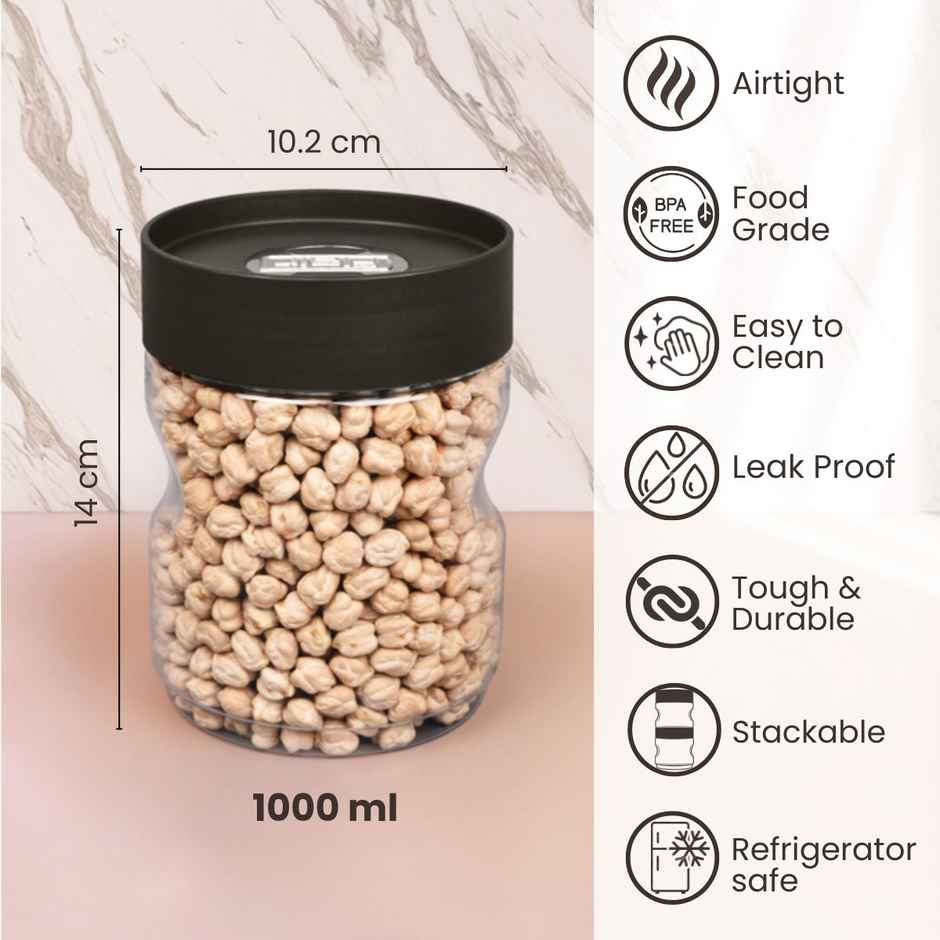 Flair Plastic Stackup Pet Jar Set Of 3 Pcs 1000 ml (Brown), Transparent
