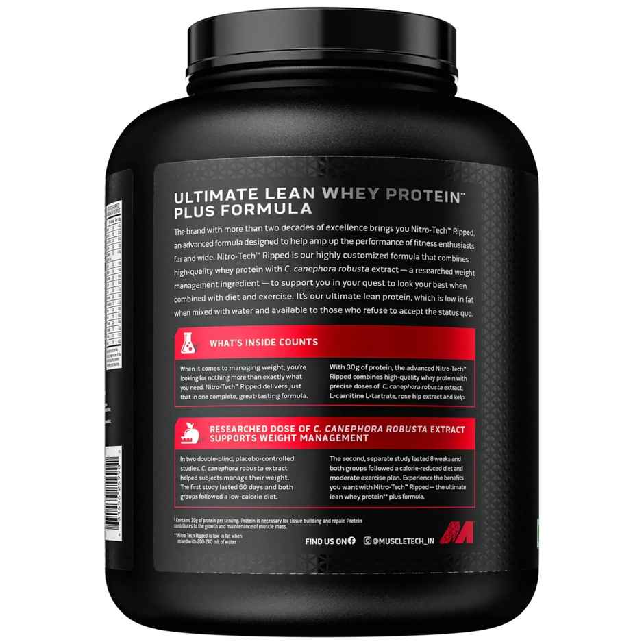 Muscletech Nitrotech Ripped Chocolate Fudge Brownie Low Fat Lean Whey Protein VEGetarian