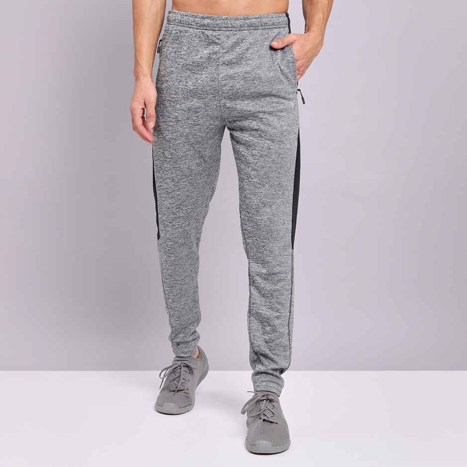 Technosport Men Poly Melange Slim Fit Sports Trackpants with TECHNO DRY | Black Melange | L