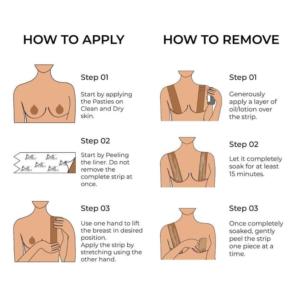 Buttchique Combo Pack Of Breast Lift Pre-Cut Body Tape Strip & Pair Of Nipple Pasties (Sand)