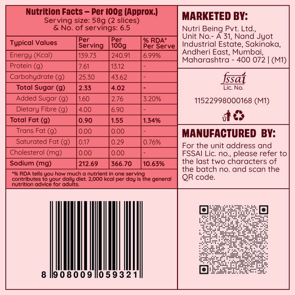 The Health Factory Zero Maida Multigrain Bread | Clean Label - Not Brown