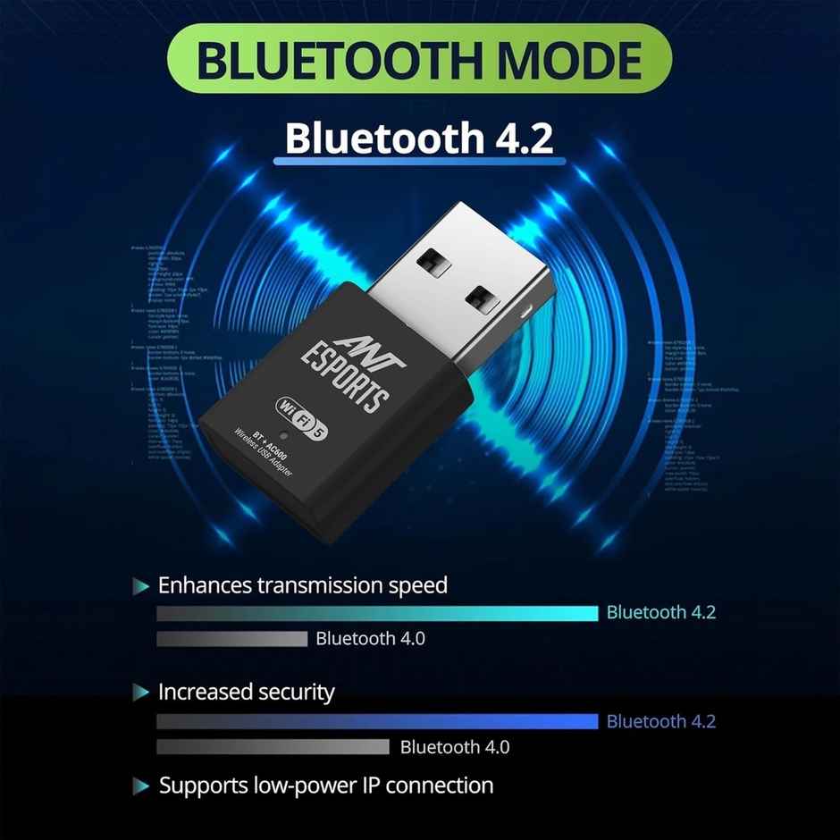 Ant Esports AE600B 600 Mbps Wi-Fi + Bluetooth USB 2.0 Mini Dongle | 2.4 and 5Ghz | WiFi 5 802.11AC