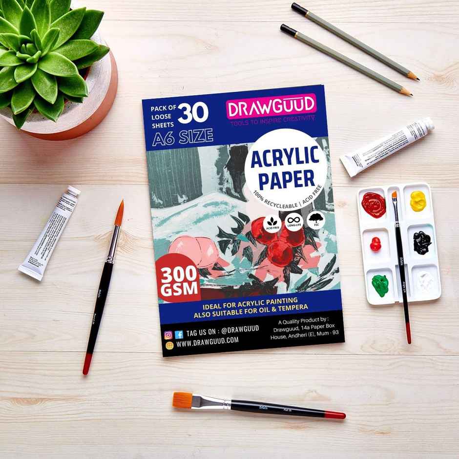 Drawguud Acrylic Paper 300Gsm Pack Of 10 A4 8.3X11.7 In Sheets