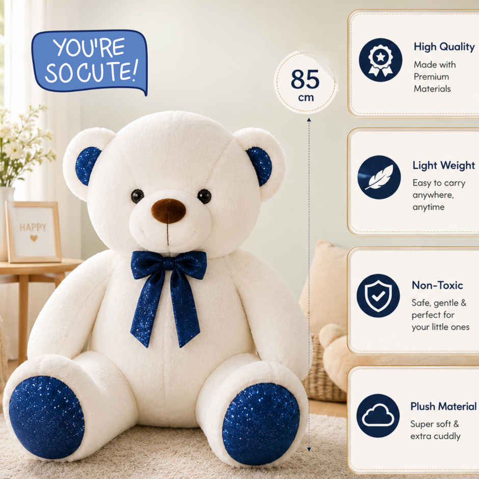 ToyTales Teddy Bear Soft Toy | Plushie Stuffed Animal Toys | Birthday Gift for Kids | White | 40cm