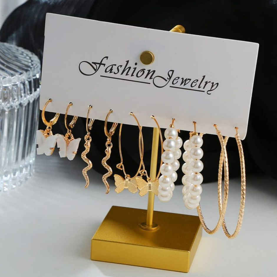 YouBella Jewellery Gold Plated Combo Of 5 Hoop Earrings For Girls And Women (YBEAR - 32945)