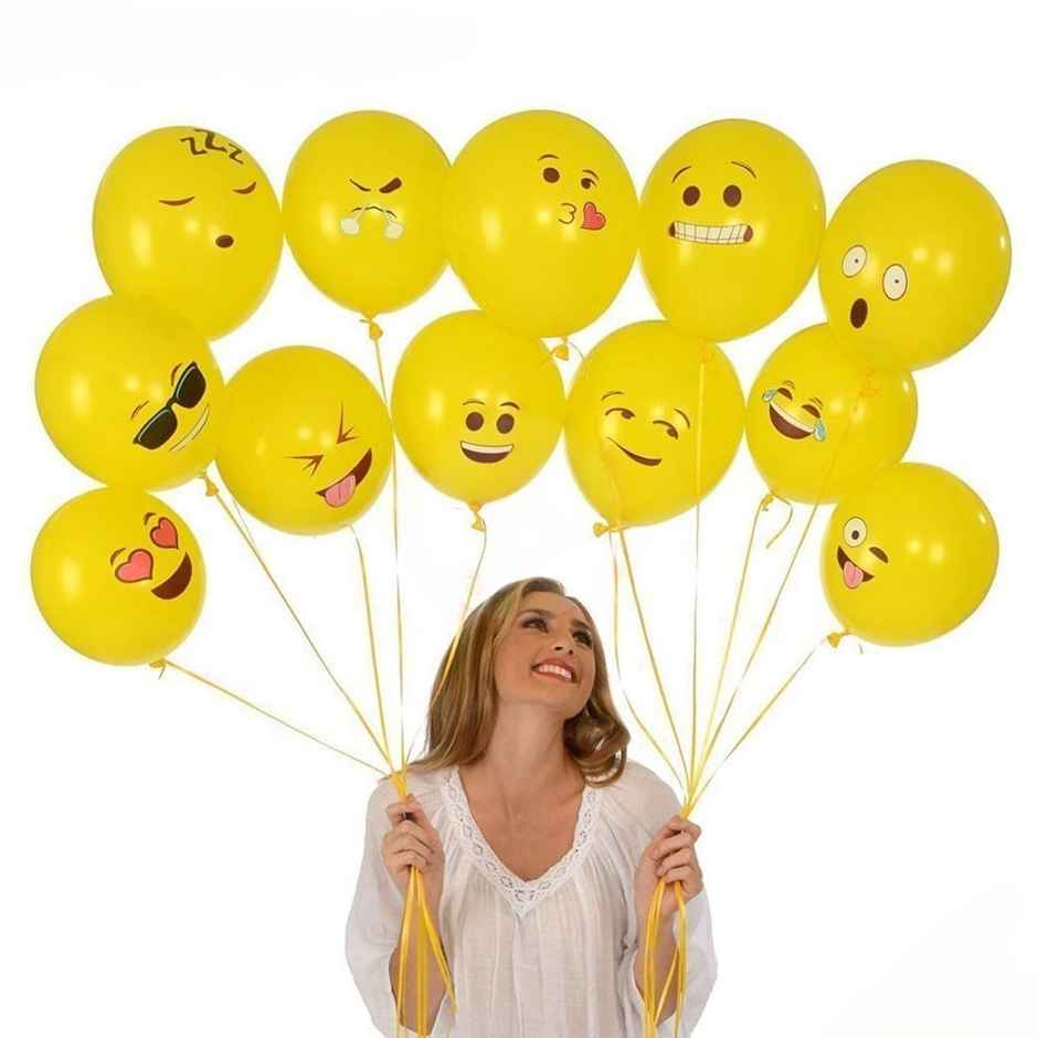 Printed Face Expression Latex Rubber Balloon, Emoji Balloons | Yellow | Party Propz
