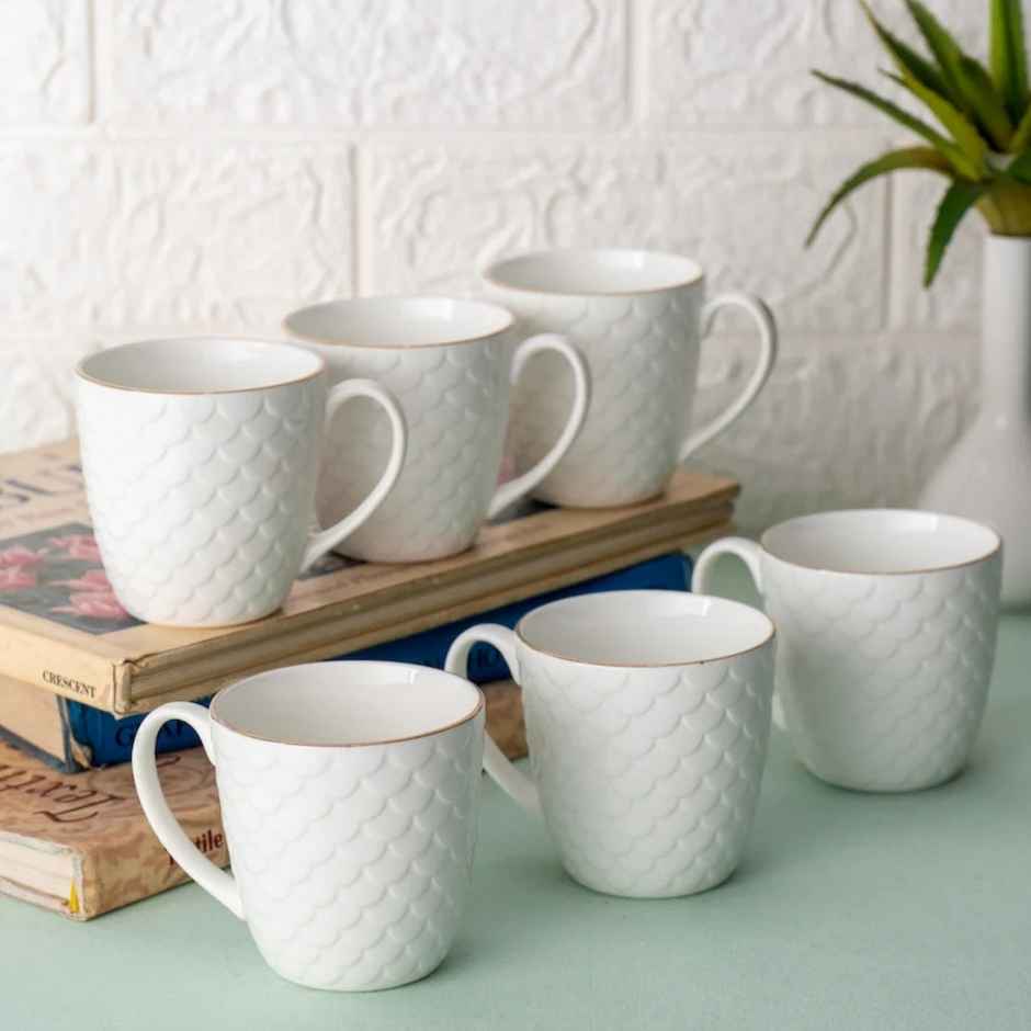 Clay Craft Fine Ceramic Ripple Coffee Mug Set Of 6 | Cups For Tea and Coffee | Mug Set | Gift Set