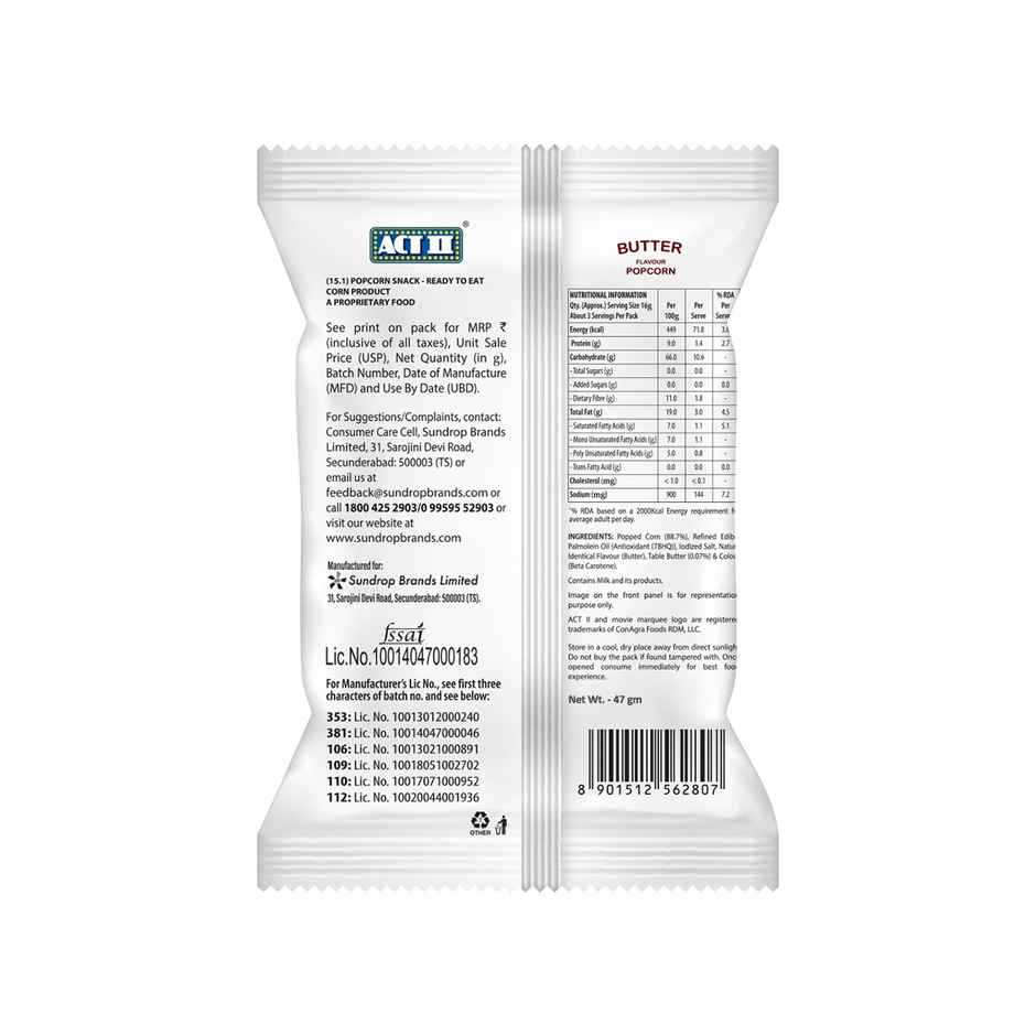 ACT II Ready To Eat Popcorn | Butter Flavour| On-the-go Snacks