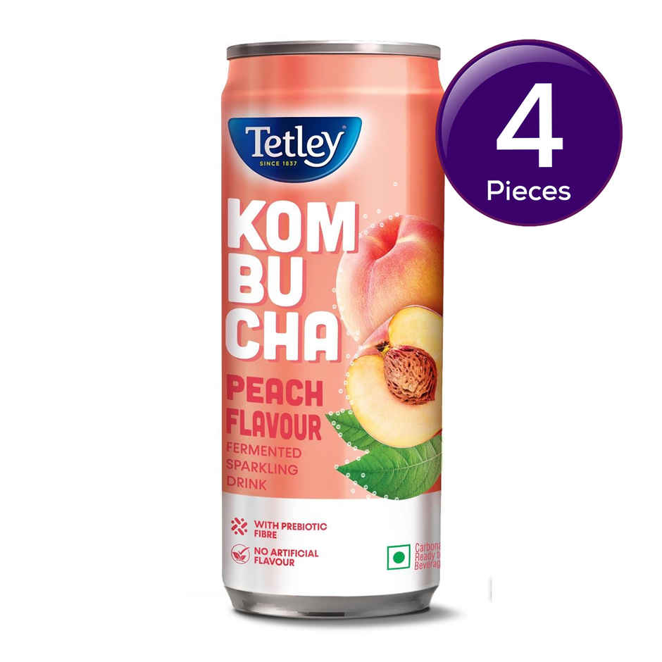 Tetley Peach Fermented Sparkling Drink with Prebiotic Fiber Kombucha Combo