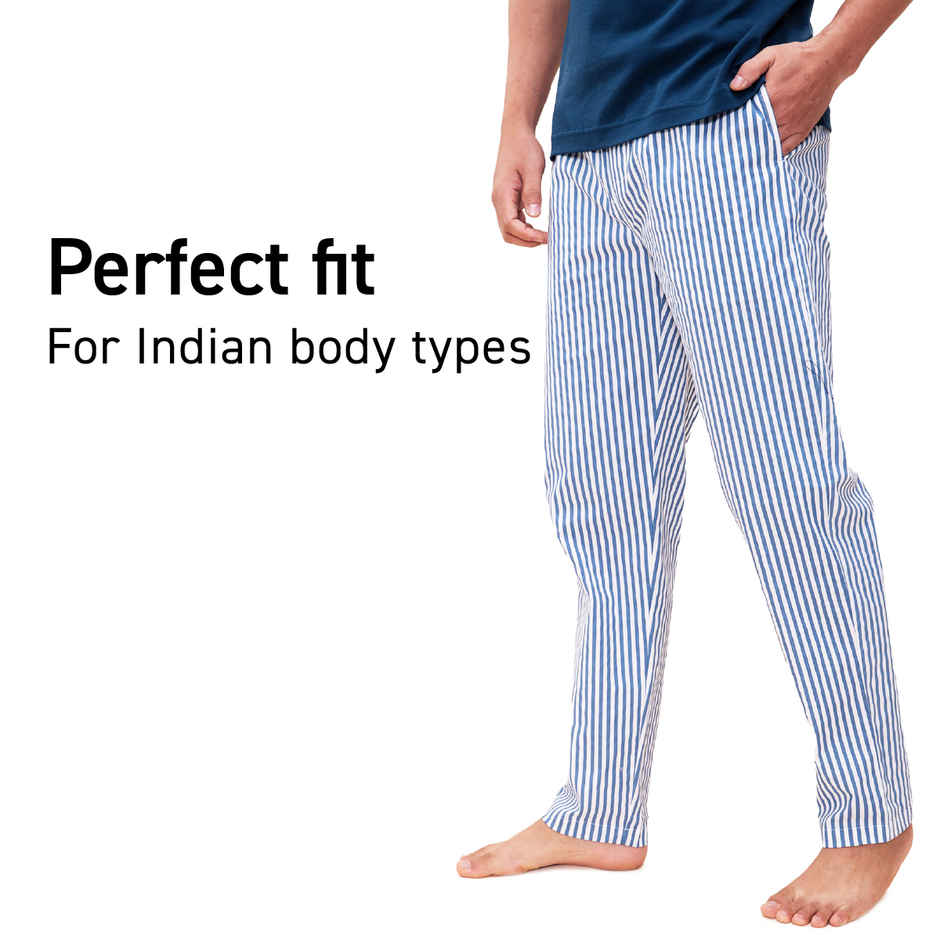 DaMENSCH Men's Cotton Tapered Fit Pyjama | Blue - XL