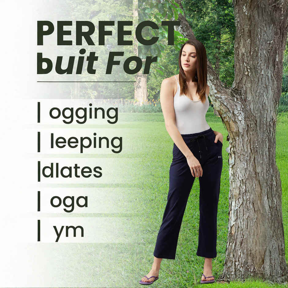 Blinkin Women's Cotton Track Pants With Side Pockets | Black Navy - XL