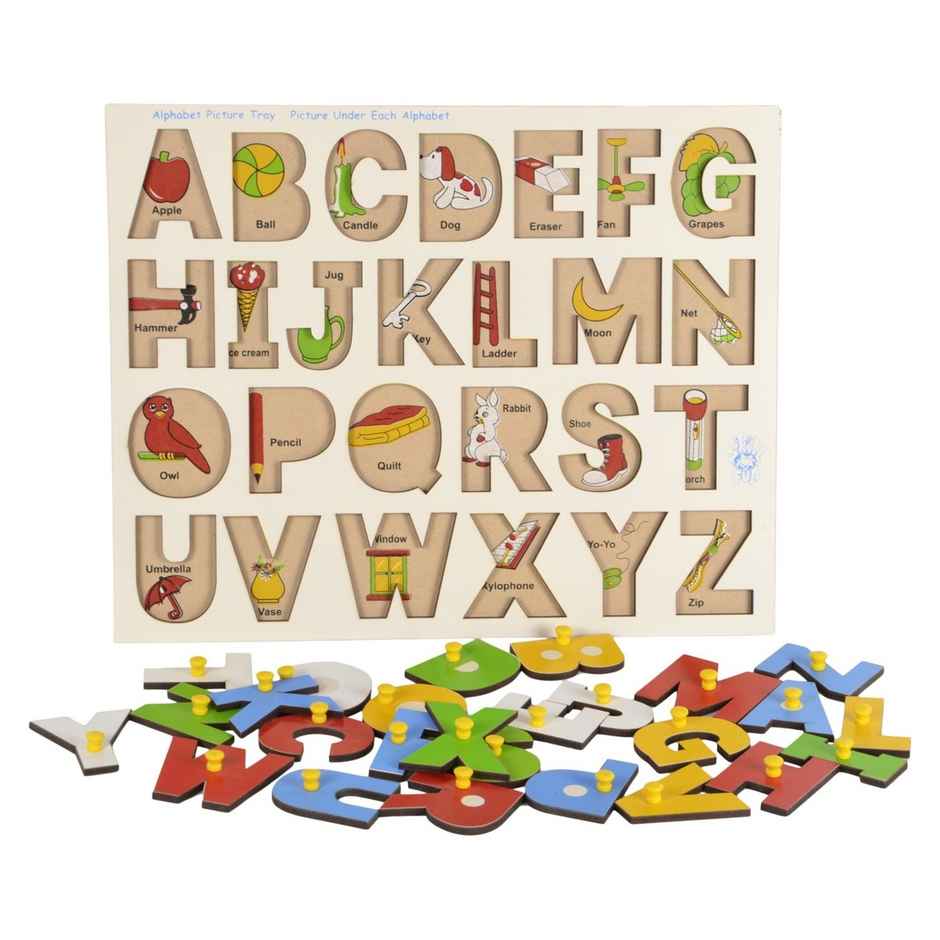 Skillofun Wooden Alphabet Tray with Knobs | Learning Tool | Safe Educational Play for Kids