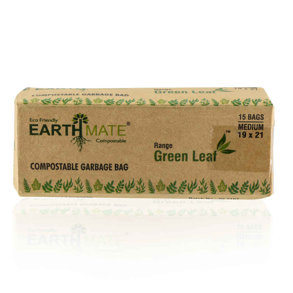 Earthmate Green Leaf Compostable Garbage Bags - Green Medium | 19 x 21 Inch