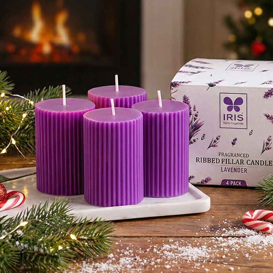Scented Pillar Candles | Lavender | Pack of 4 | Home Decor | IRIS