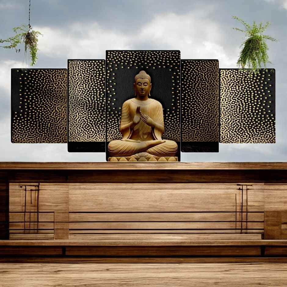 Saf Buddha Large Set Of 5 Digital Reprint 18 Inch X 42 Inch Painting (Without Frame, Pack Of 5)