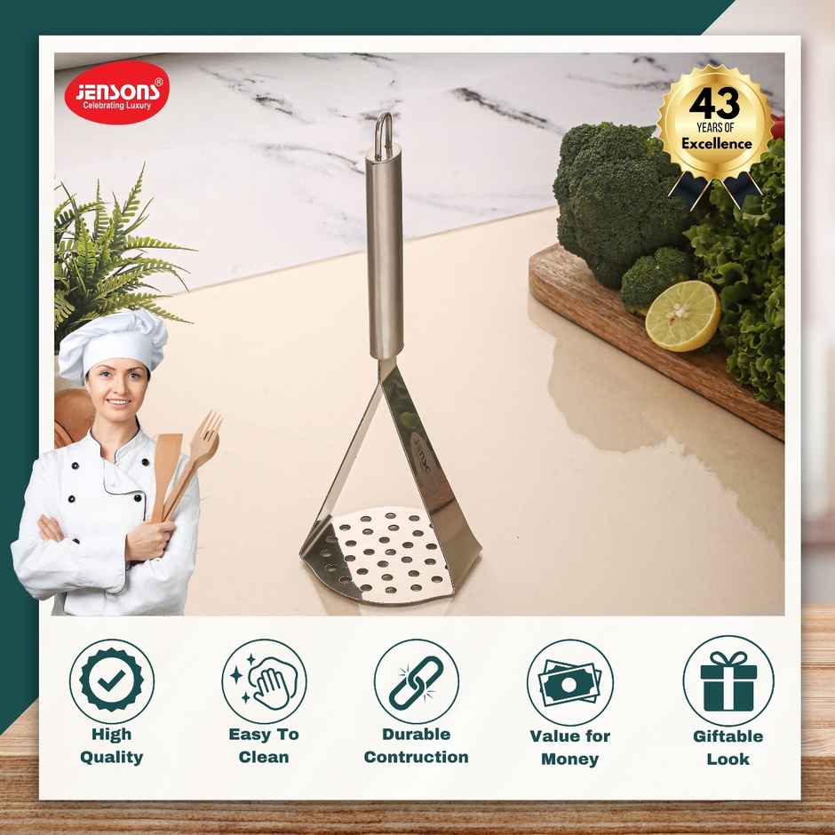 Jensons Stainless Steel Potato Masher | Heavy Duty Pav Bhaji & Vegetable Masher | Food Grade